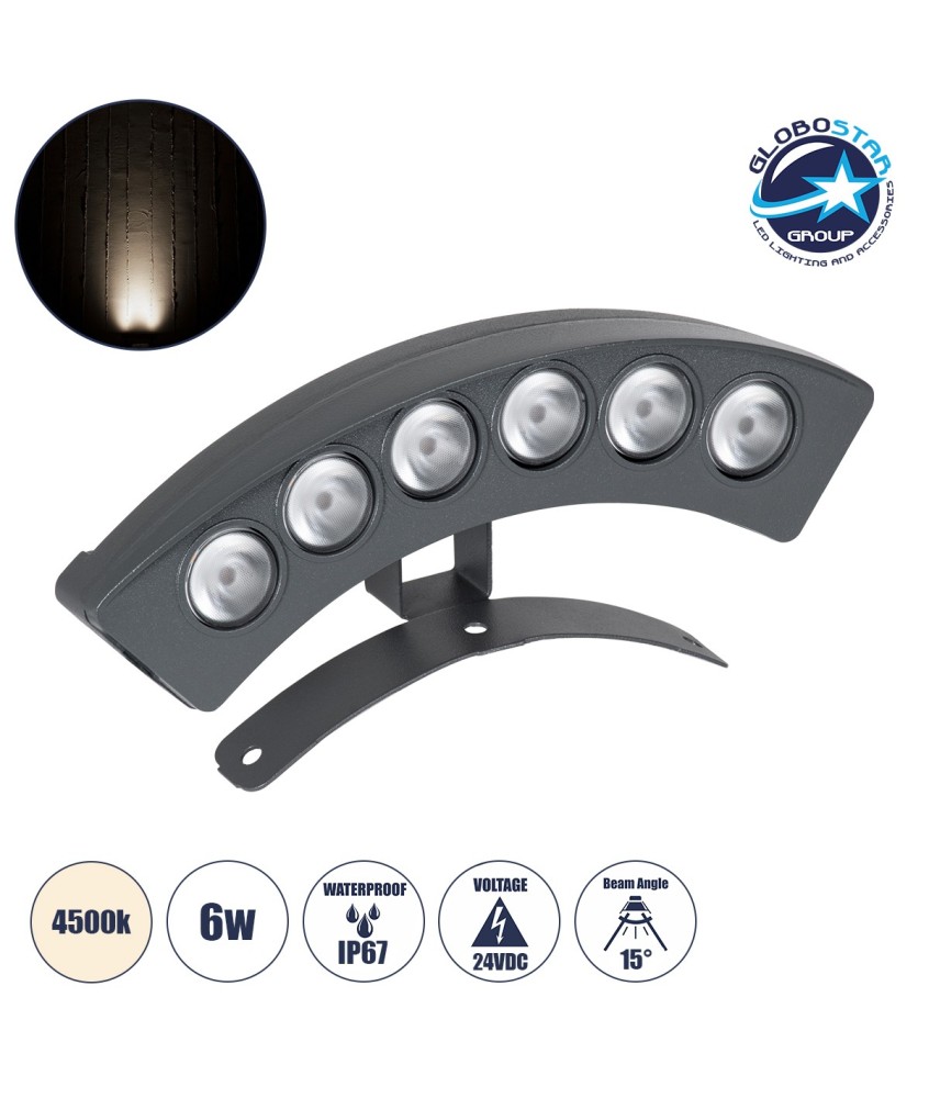 GLOBOSTAR® TREEPLANTE 90457 Κυρτή Μπάρα Φωτισμού Wall Washer για Φυτά - Δέντρα LED 6W 690lm 15° DC 24V Αδιάβροχο IP67 Φυσικό Λευκό 4500K Dimmable - Bridgelux SMD Chip - Γκρι Ανθρακί - Μ17.5 x Π4.5 x Υ8cm - 3 Χρόνια Εγγύηση